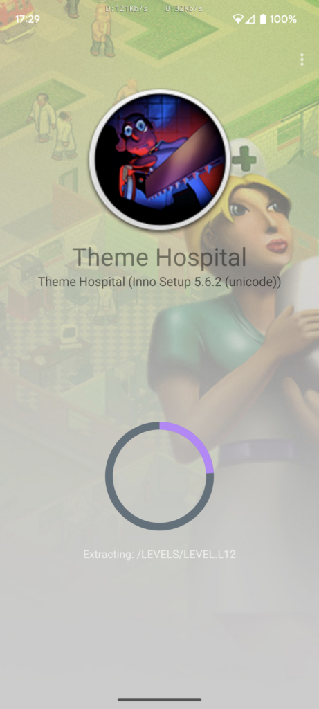 Theme Hospital from GOG.com being extracted with Inno Setup Extractor on Android